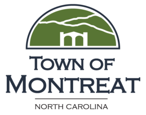 Logo of the Town of Montreat, North Carolina. It features a green semicircle with a silhouette of mountains and a stone gateway, reminiscent of thoughtful design. The words Town of Montreat, North Carolina are written below in bold text.