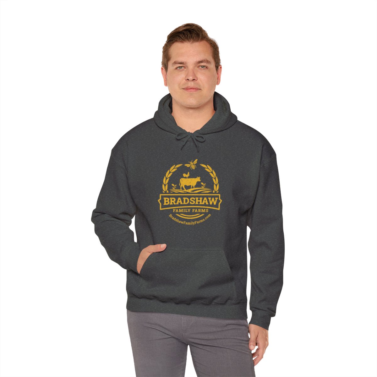 Bradshaw family farms logo on shirt