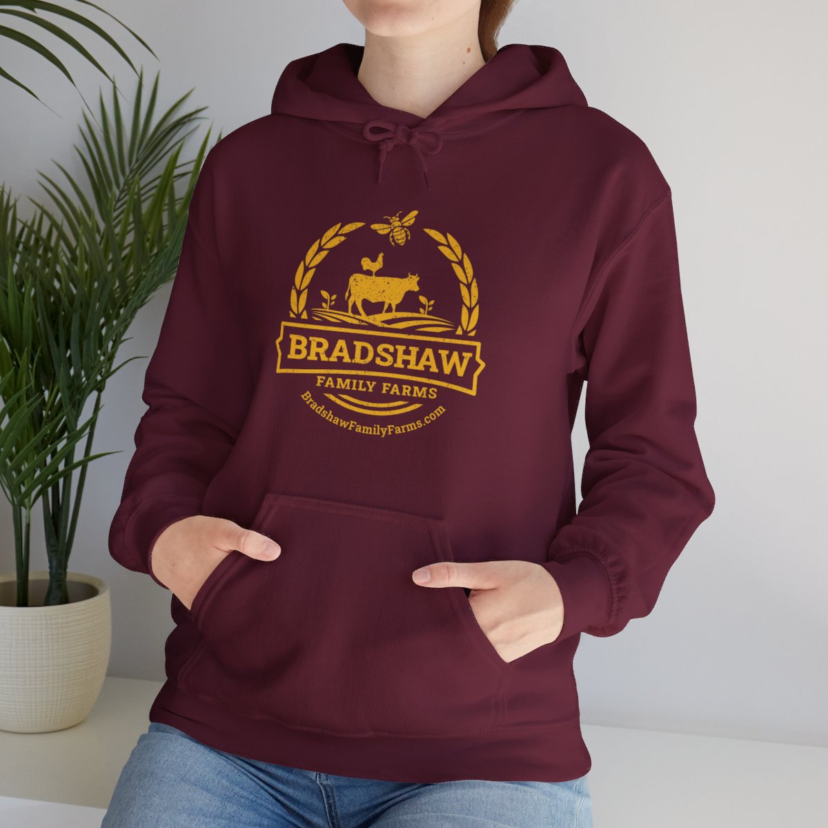 Bradshaw family farms logo on hoodie