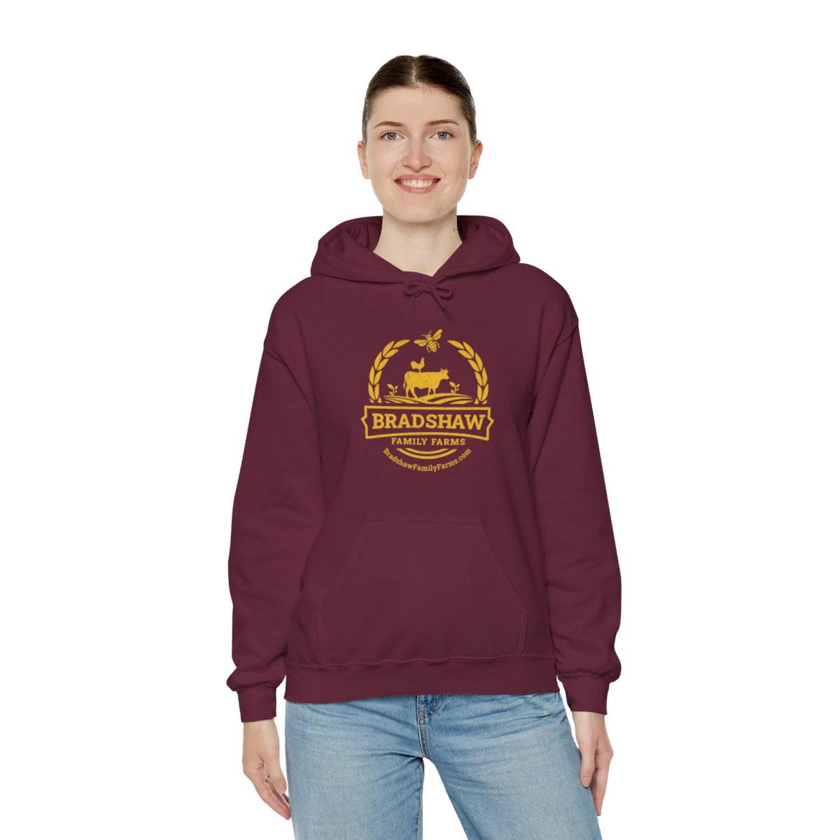 Bradshaw family farms logo on hoodie
