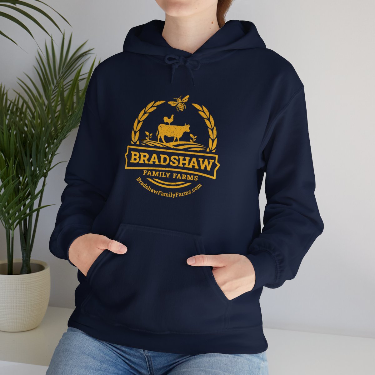 Bradshaw family farms logo on hoodie
