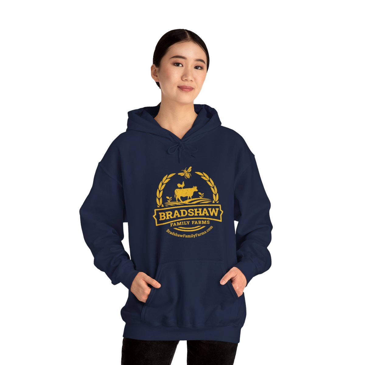 Bradshaw family farms logo on hoodie