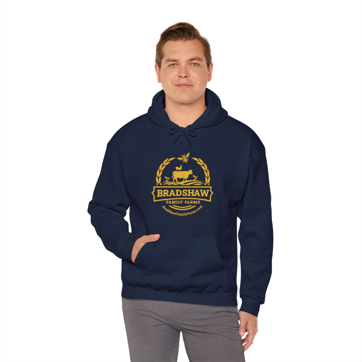 Bradshaw family farms logo on hoodie