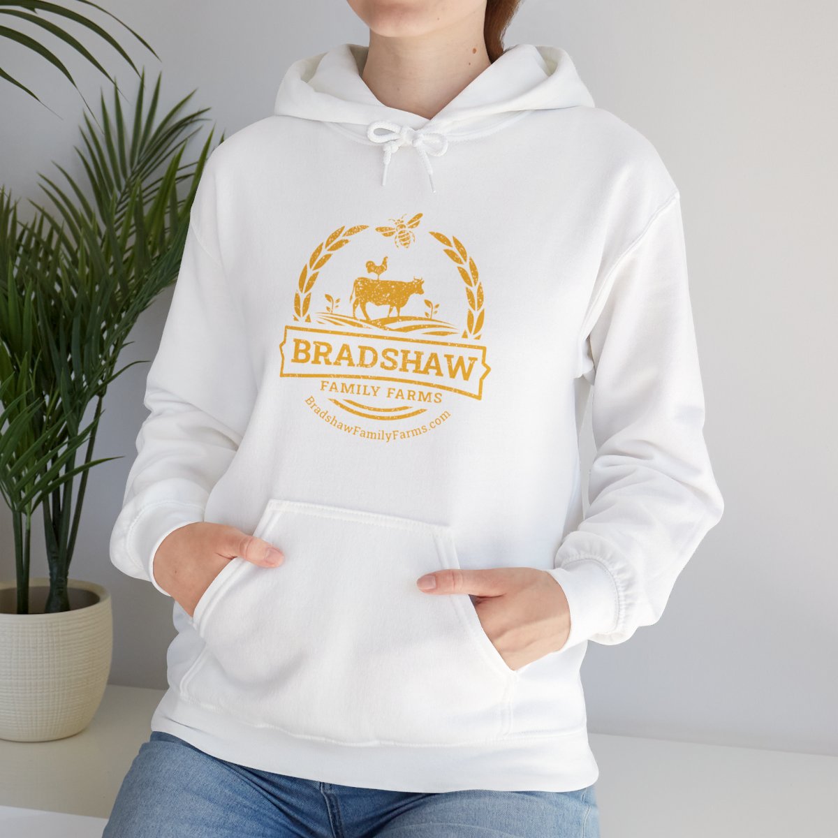 Bradshaw family farms logo on hoodie