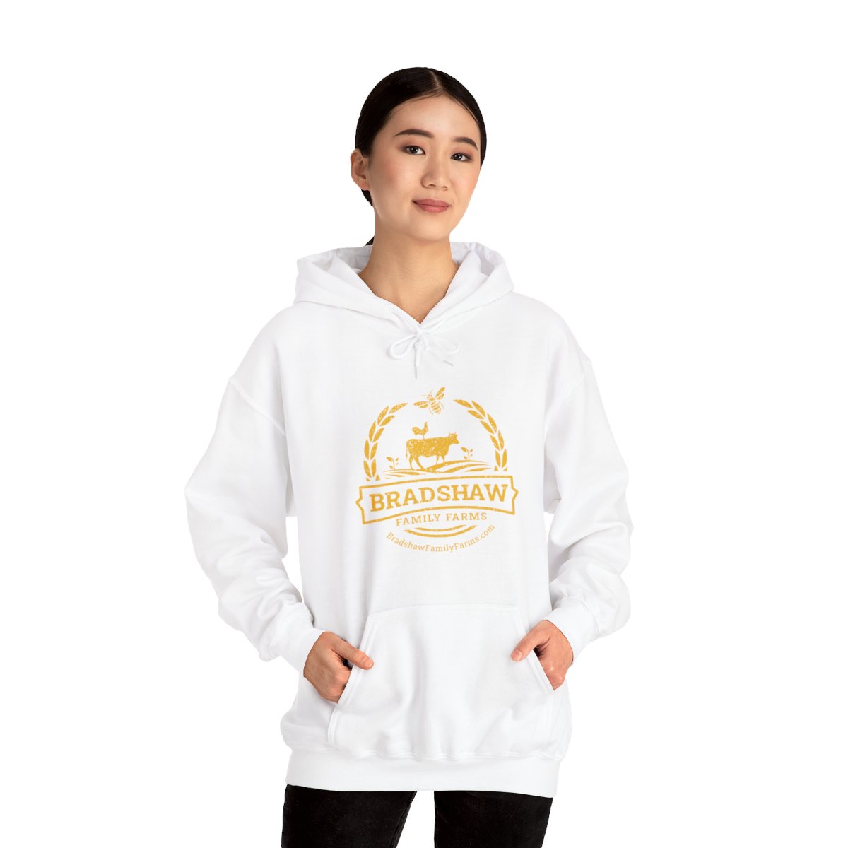 Bradshaw family farms logo on hoodie