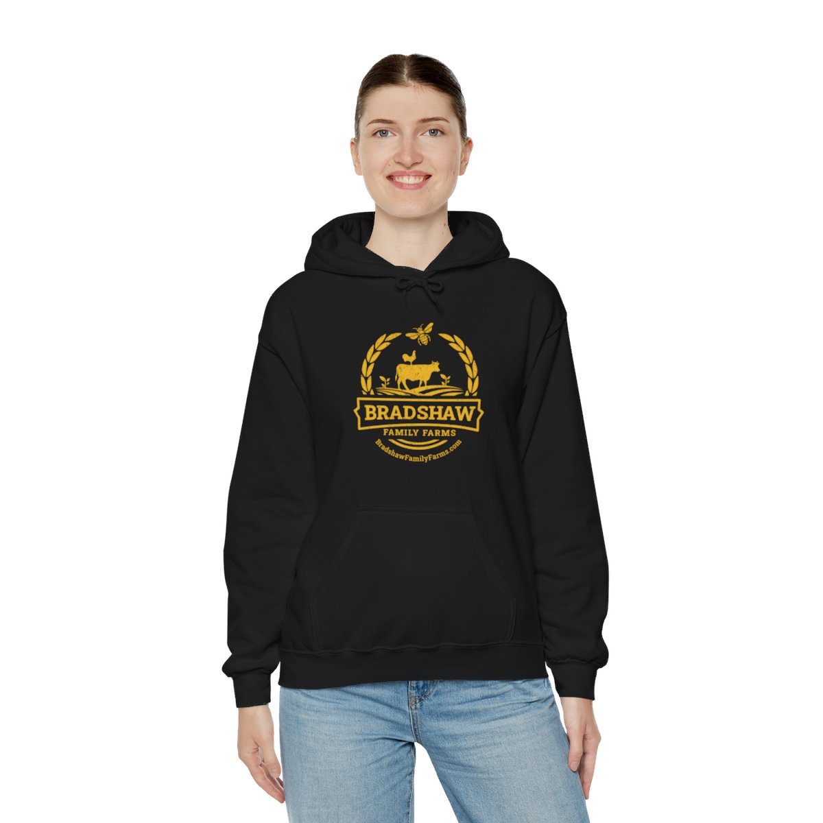 Bradshaw family farms logo on hoodie