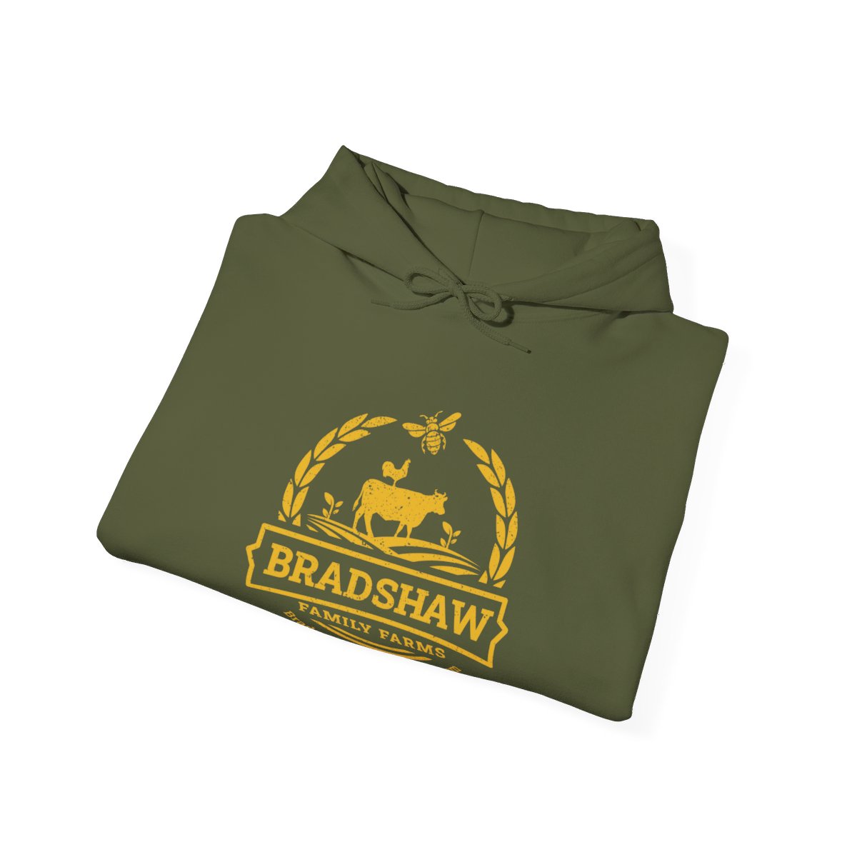 Bradshaw family farms logo on hoodie