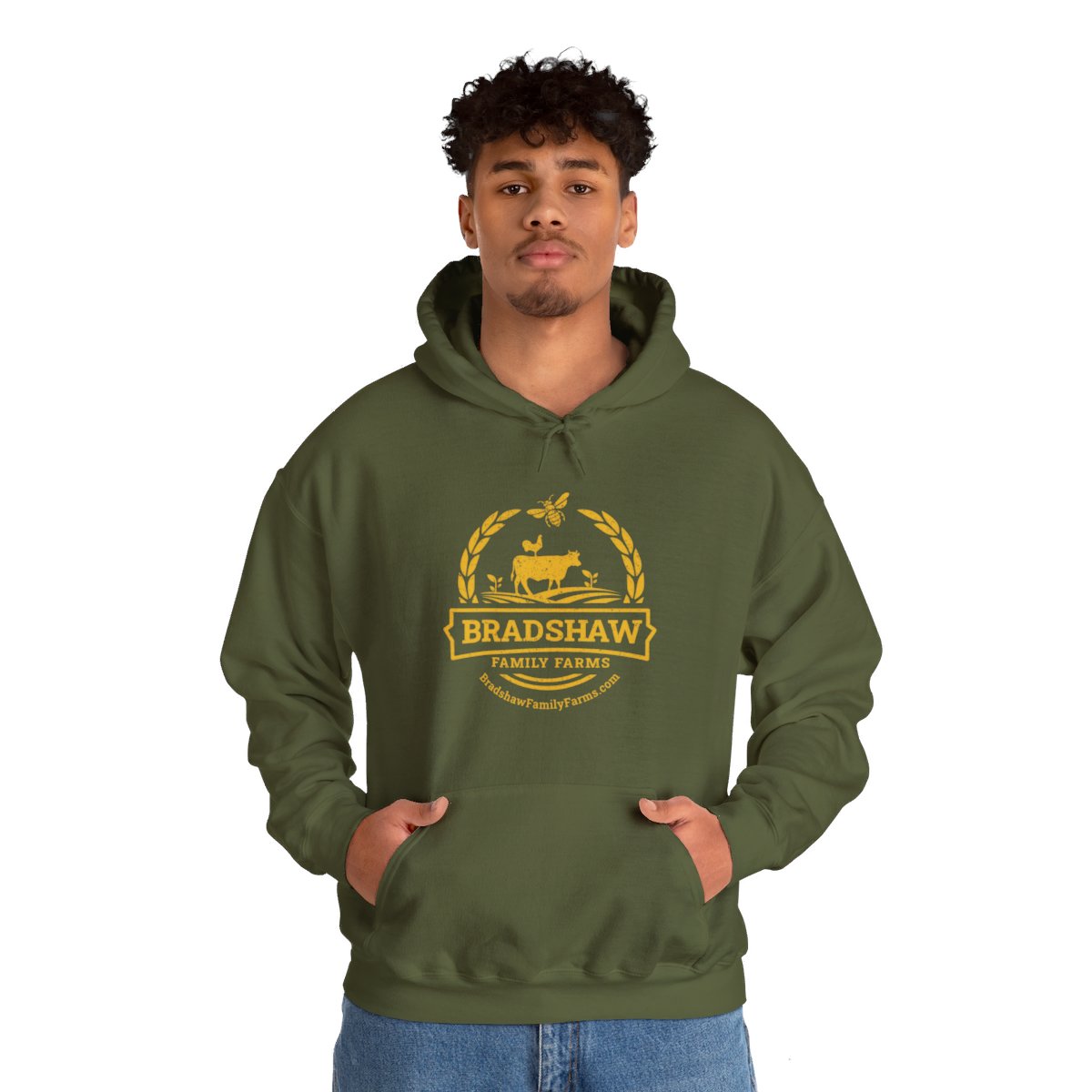 Bradshaw family farms logo on hoodie