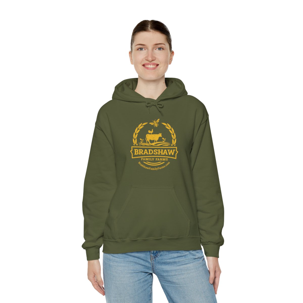 Bradshaw family farms logo on hoodie