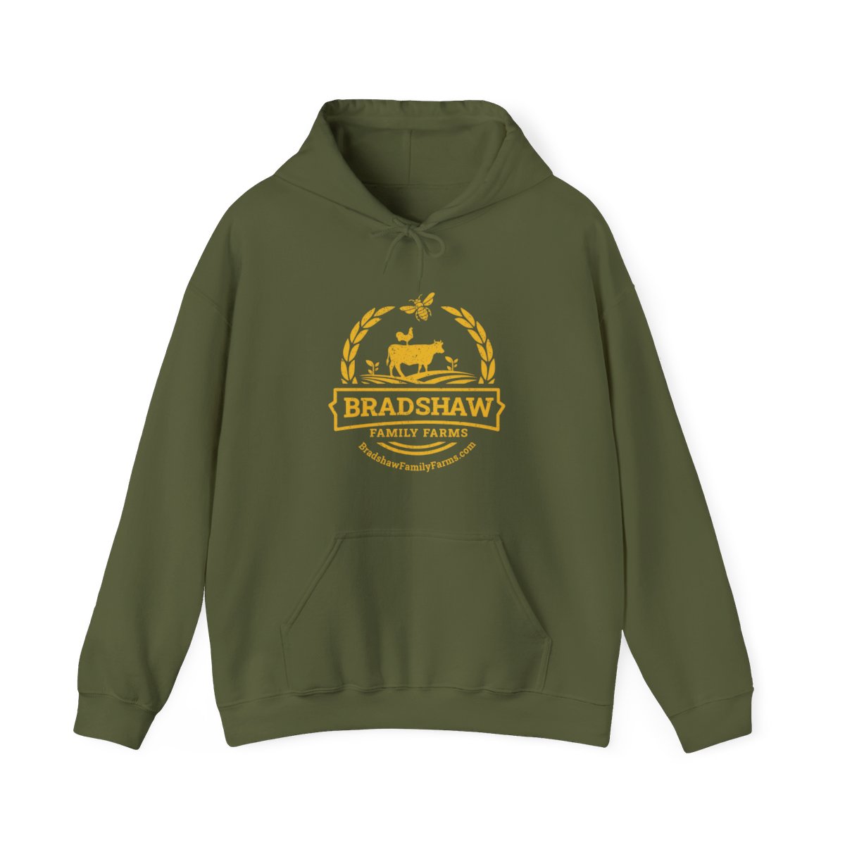 Bradshaw family farms logo on hoodie