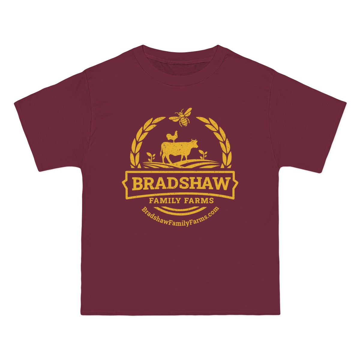 Bradshaw family farms logo on t-shirt