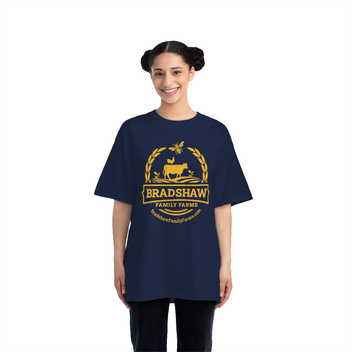 Bradshaw family farms logo on t-shirt