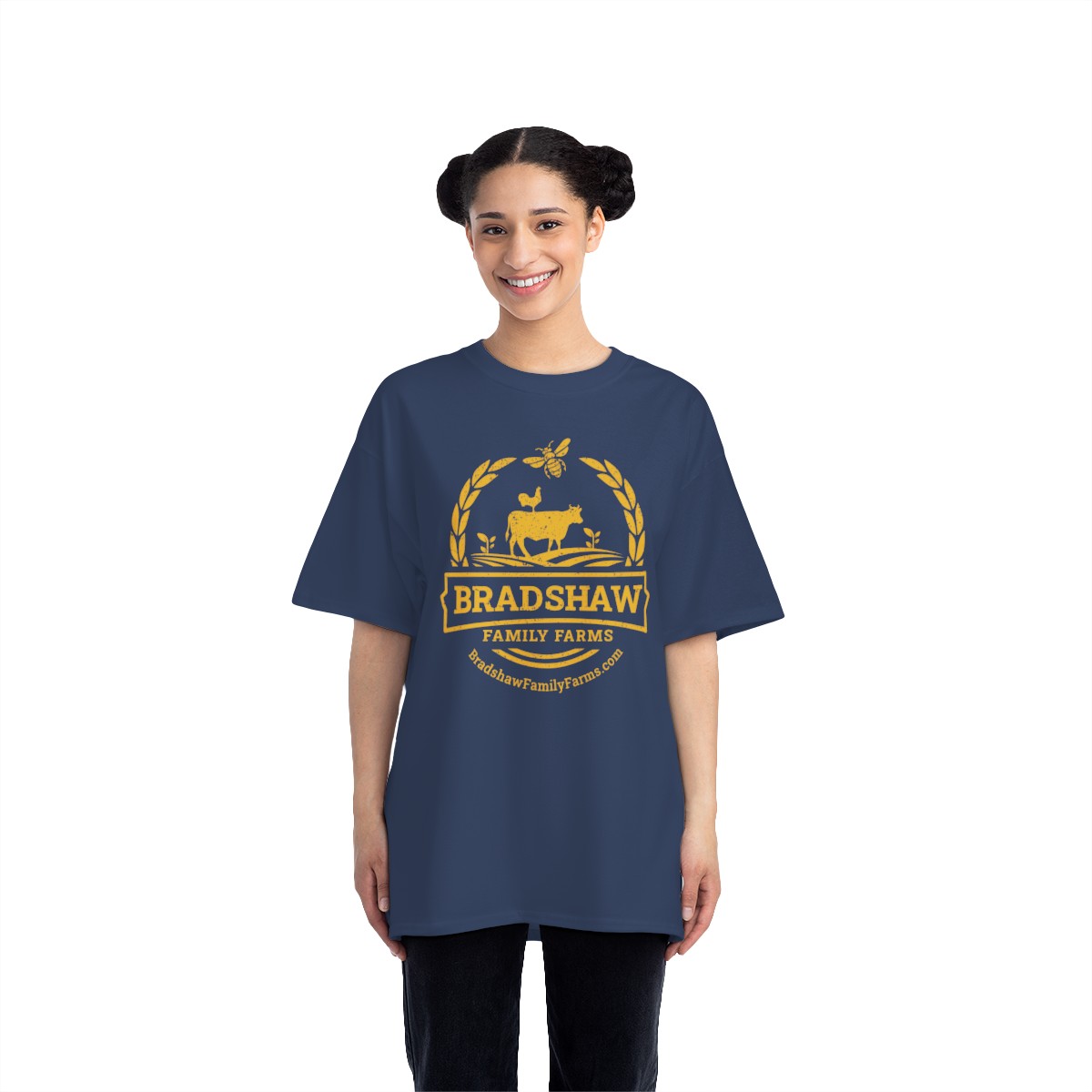 Bradshaw family farms logo on t-shirt
