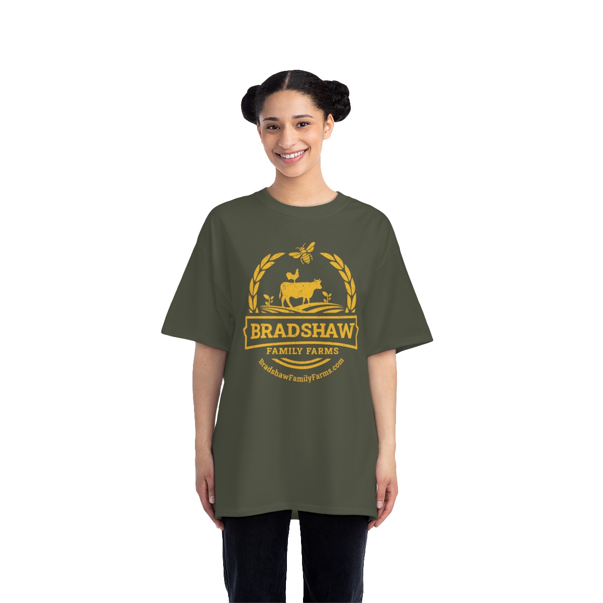 Bradshaw family farms logo on t-shirt