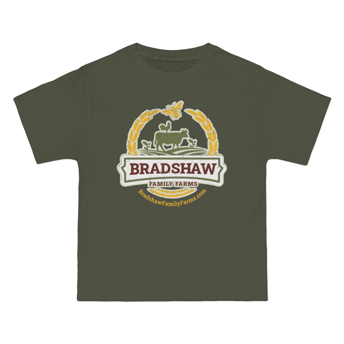 Bradshaw family farms logo on t-shirt