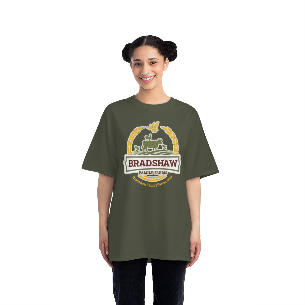Bradshaw family farms logo on t-shirt