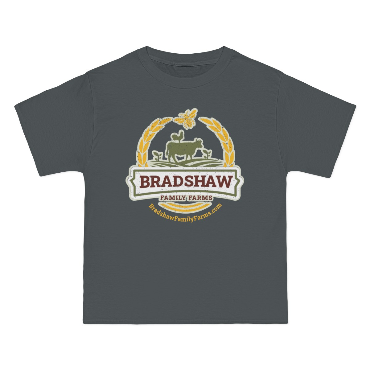 Bradshaw family farms logo on t-shirt