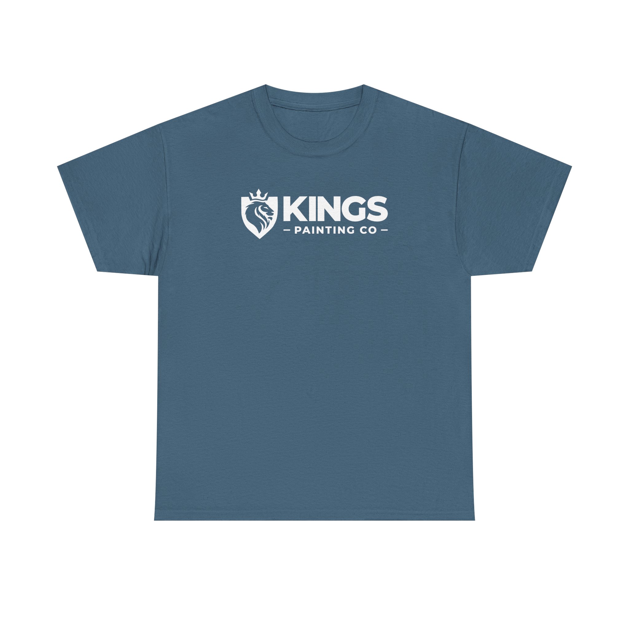 Kings Painting Co. Logo T‑Shirt (Classic) | Gildan Ultra Cotton (G5000): This blue short-sleeve shirt features a classic crew neckline and displays a white crowned lion inside a shield with the text "KINGS PAINTING CO" across the chest.